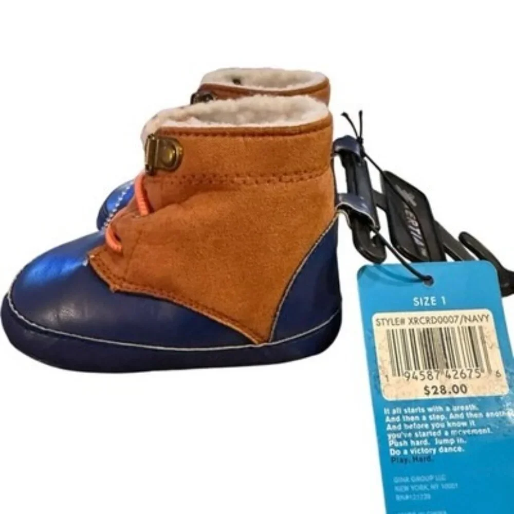 XERITA NWT Blue Crib Shoes Size 1 Infant Boys Baby Casual Fuzzy Booties